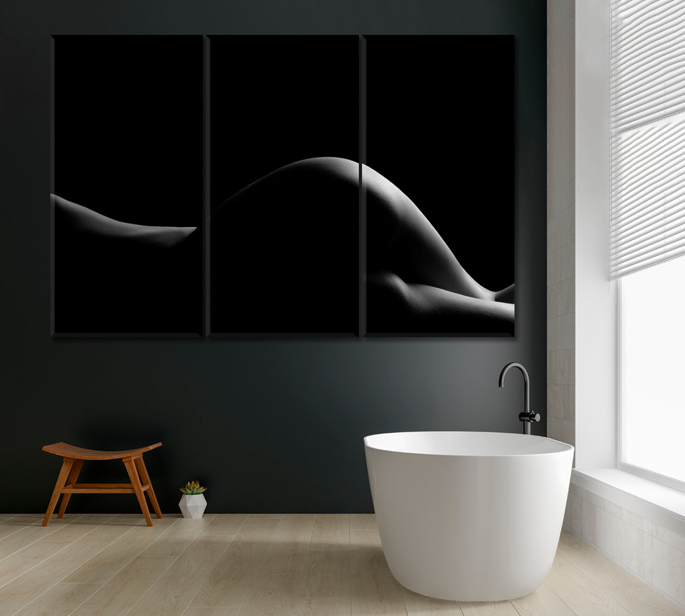 Silhouette of Nude Woman in Black and White Canvas Print ArtLexy 3 Panels 36"x24" inches 