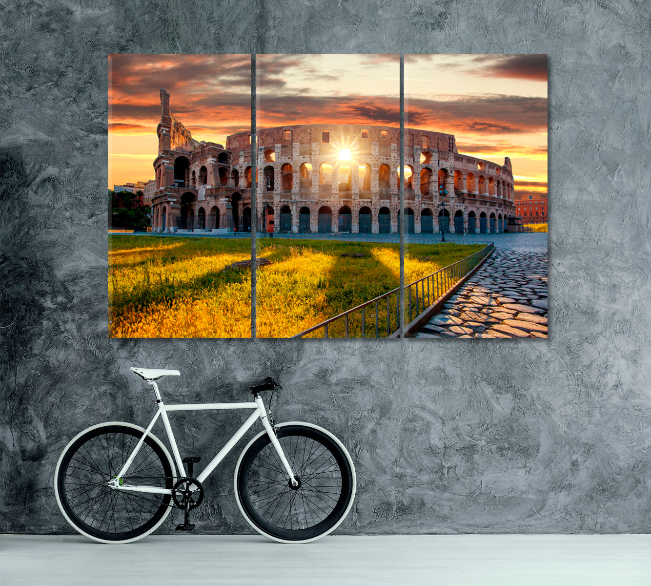 Colosseum at Beautiful Sunset Rome Italy Canvas Print ArtLexy 3 Panels 36"x24" inches 