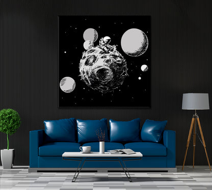 Lonely Astronaut Sitting on Asteroid Canvas Print ArtLexy   