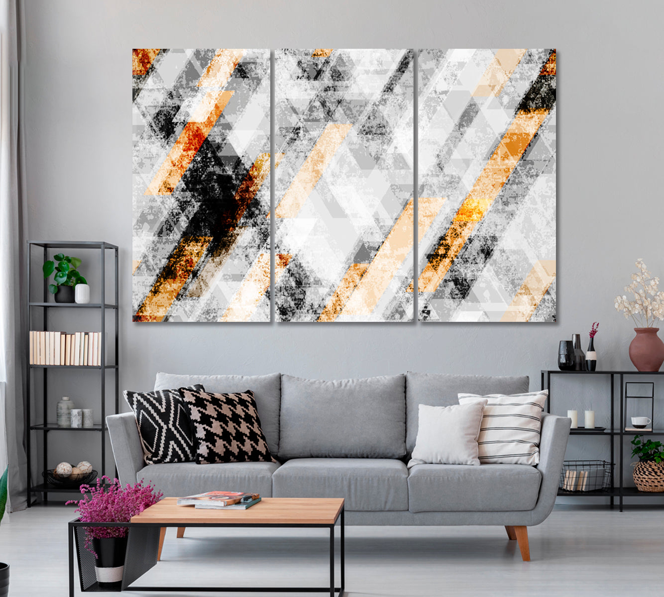 Geometric Abstraction Canvas Print ArtLexy 3 Panels 36"x24" inches 