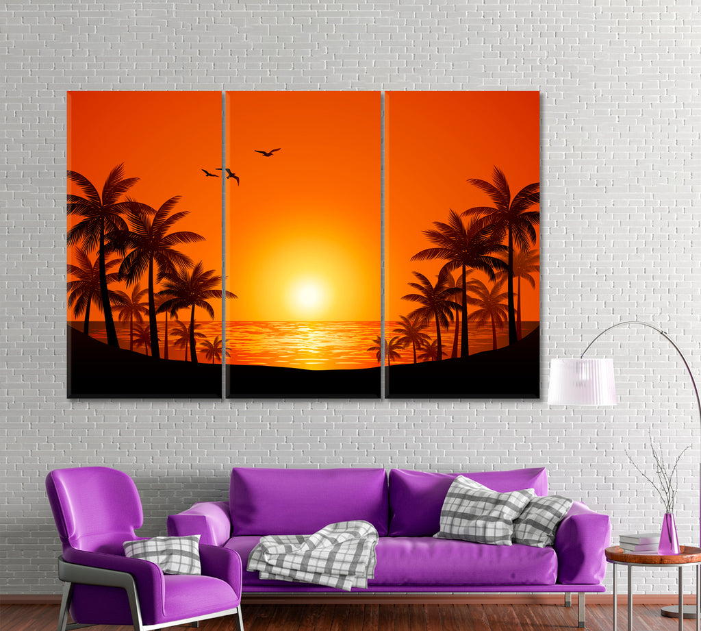 Hawaii Sunset Canvas Print ArtLexy 3 Panels 36"x24" inches 