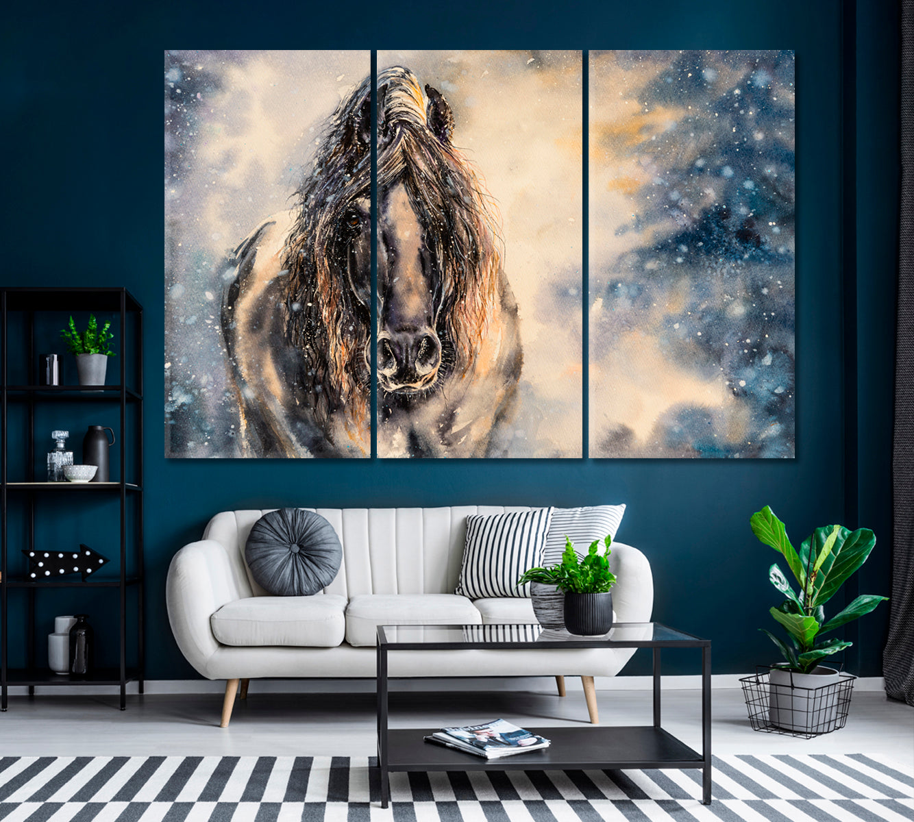 Horse in Winter Forest Canvas Print ArtLexy 3 Panels 36"x24" inches 