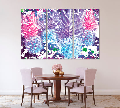 Abstract Watercolor Pineapples Canvas Print ArtLexy 3 Panels 36"x24" inches 