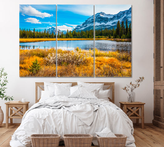 Canada Landscape with Mountains and Forest Canvas Print ArtLexy 3 Panels 36"x24" inches 