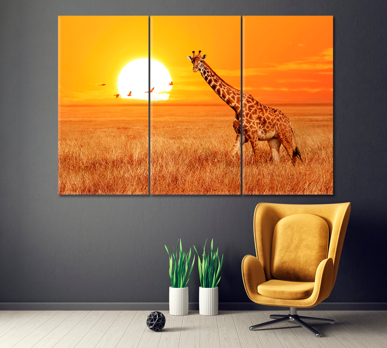 Giraffe in Serengeti National Park Tanzania Canvas Print ArtLexy 3 Panels 36"x24" inches 