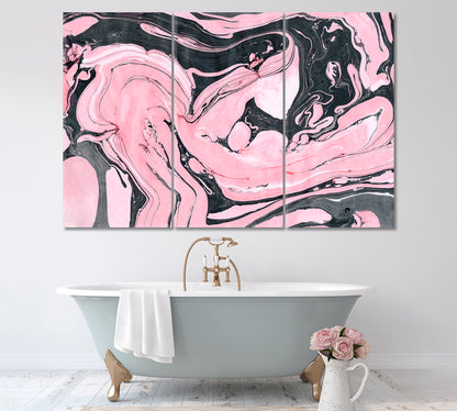 Abstract Pink Liquid Marble Pattern Canvas Print ArtLexy 3 Panels 36"x24" inches 