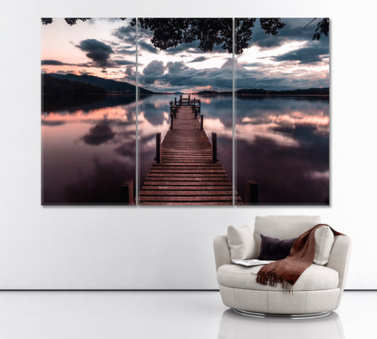 Long Wooden Pier Canvas Print ArtLexy 3 Panels 36"x24" inches 
