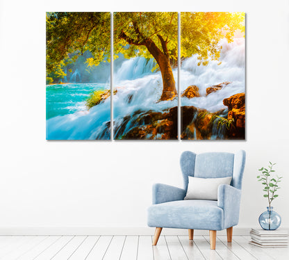 Skradinski Buk Waterfall Croatia Canvas Print ArtLexy 3 Panels 36"x24" inches 
