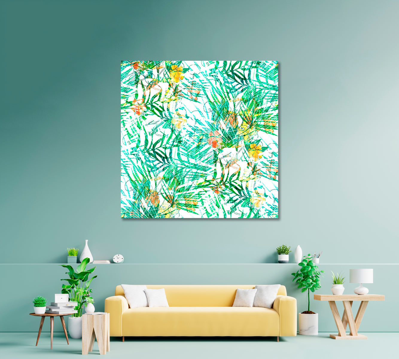 Abstract Tropical Palm Leaves Canvas Print ArtLexy 1 Panel 20"x20" inches 