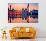 Big Ben and Houses of Parliament at Dusk London Canvas Print ArtLexy 3 Panels 36"x24" inches 