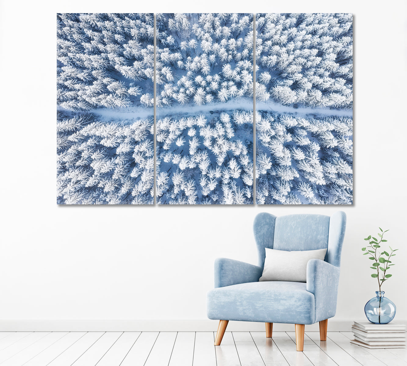 Top View Beautiful Winter Forest Canvas Print ArtLexy 3 Panels 36"x24" inches 