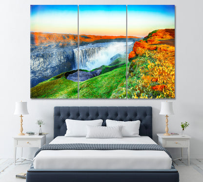 Dettifoss Waterfall Northeastern Iceland Canvas Print ArtLexy 3 Panels 36"x24" inches 