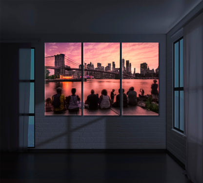 NY Skyline with Brooklyn Bridge Canvas Print ArtLexy 3 Panels 36"x24" inches 