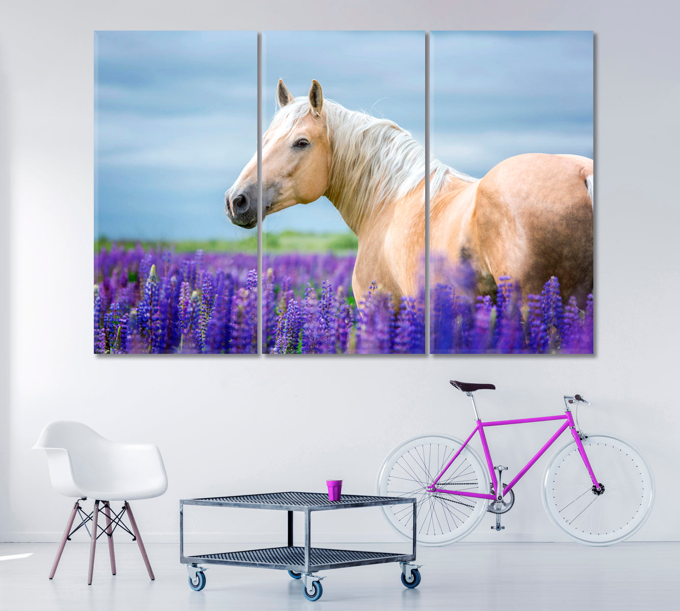Palomino Horse in Flower Field Canvas Print ArtLexy 3 Panels 36"x24" inches 