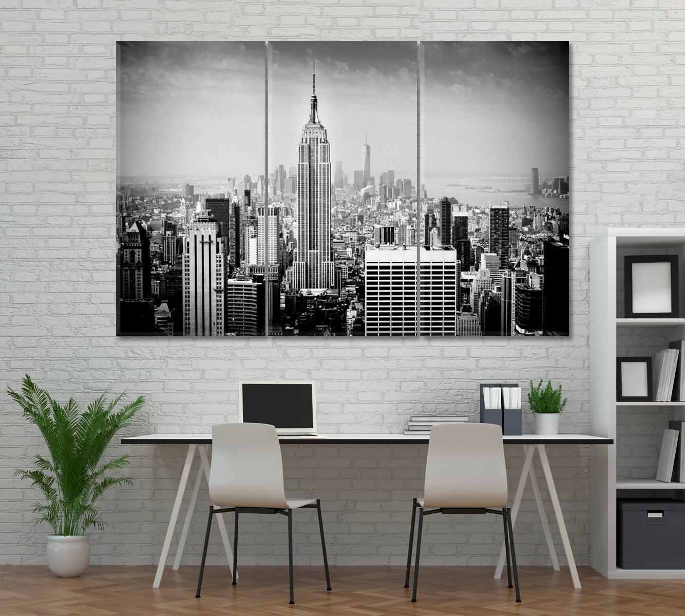Lower Manhattan Skyline in B&W Canvas Print ArtLexy 3 Panels 36"x24" inches 