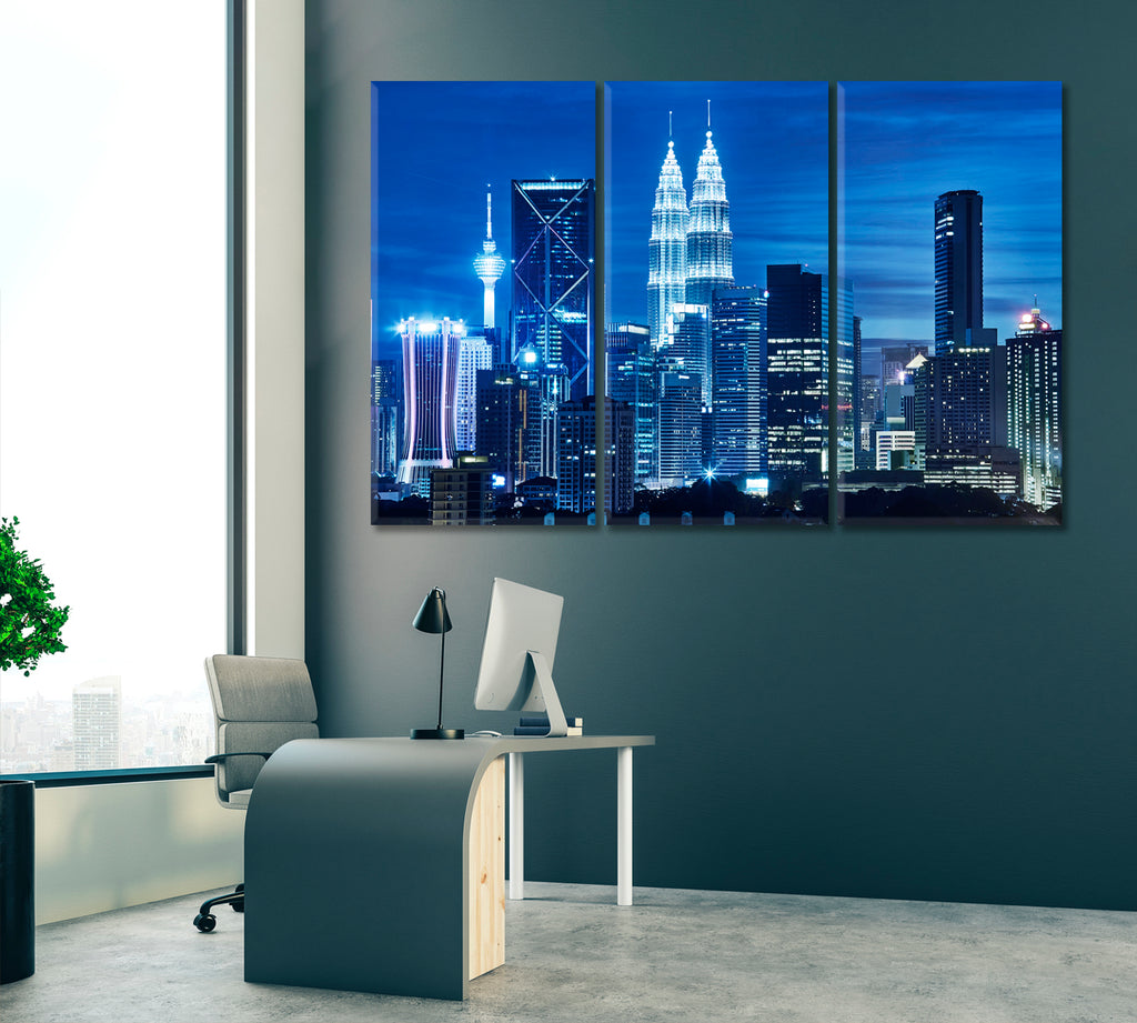 Kuala Lumpur Skyline at Night Canvas Print ArtLexy 3 Panels 36"x24" inches 