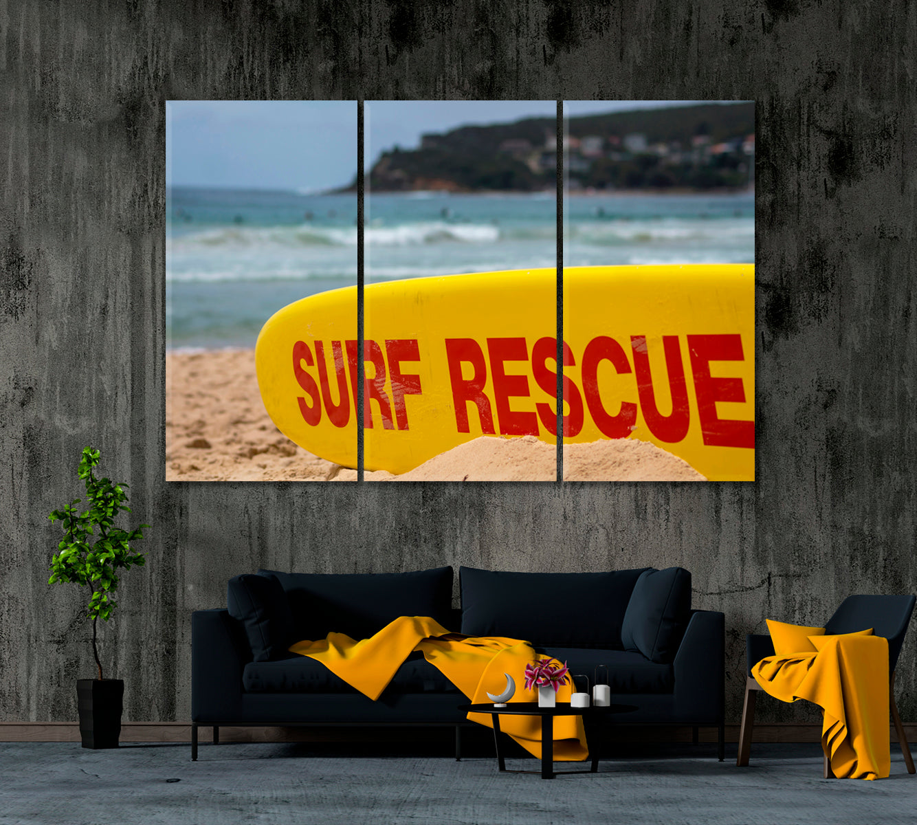 Surf Rescue Board on Australian Sandy Beach Canvas Print ArtLexy 3 Panels 36"x24" inches 