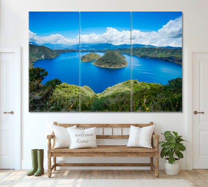 Gorgeous Blue Cuicocha Lake Ecuador Canvas Print ArtLexy 3 Panels 36"x24" inches 