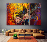 Jazz Guitarist Playing Guitar Canvas Print ArtLexy 3 Panels 36"x24" inches 