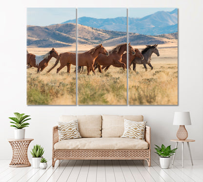 Herd of Wild Horses in Utah Canvas Print ArtLexy 3 Panels 36"x24" inches 