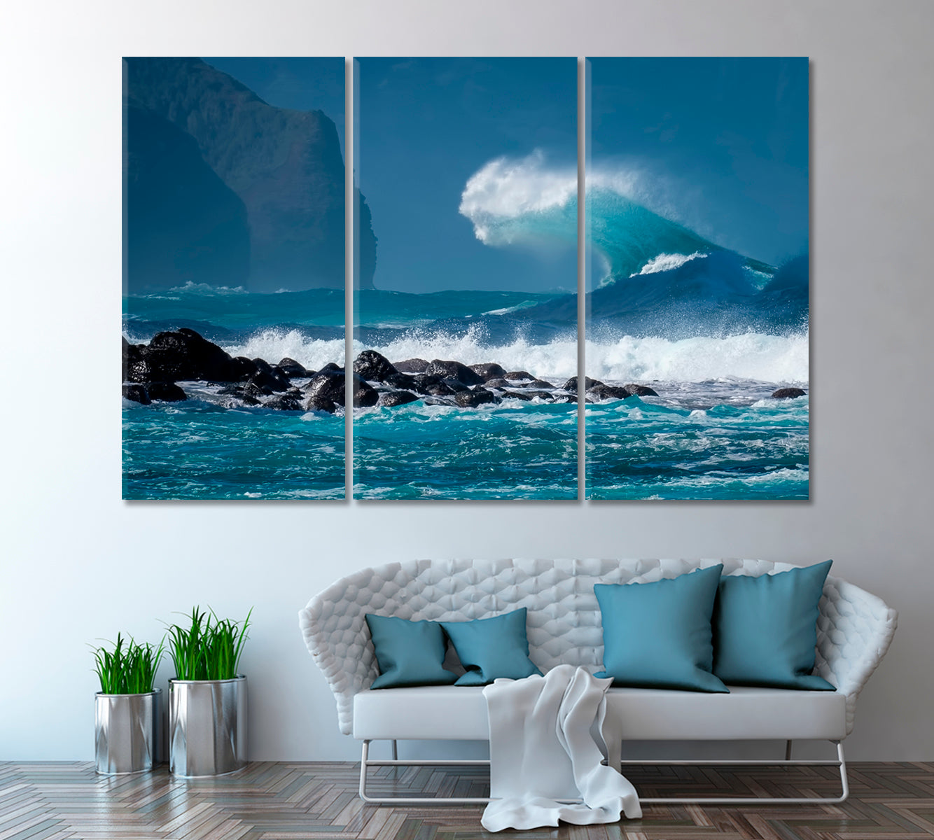 Giant Wave on Napali Coast Canvas Print ArtLexy 3 Panels 36"x24" inches 
