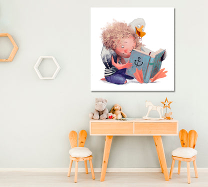 Gull with Little Girl Read Book Canvas Print ArtLexy   