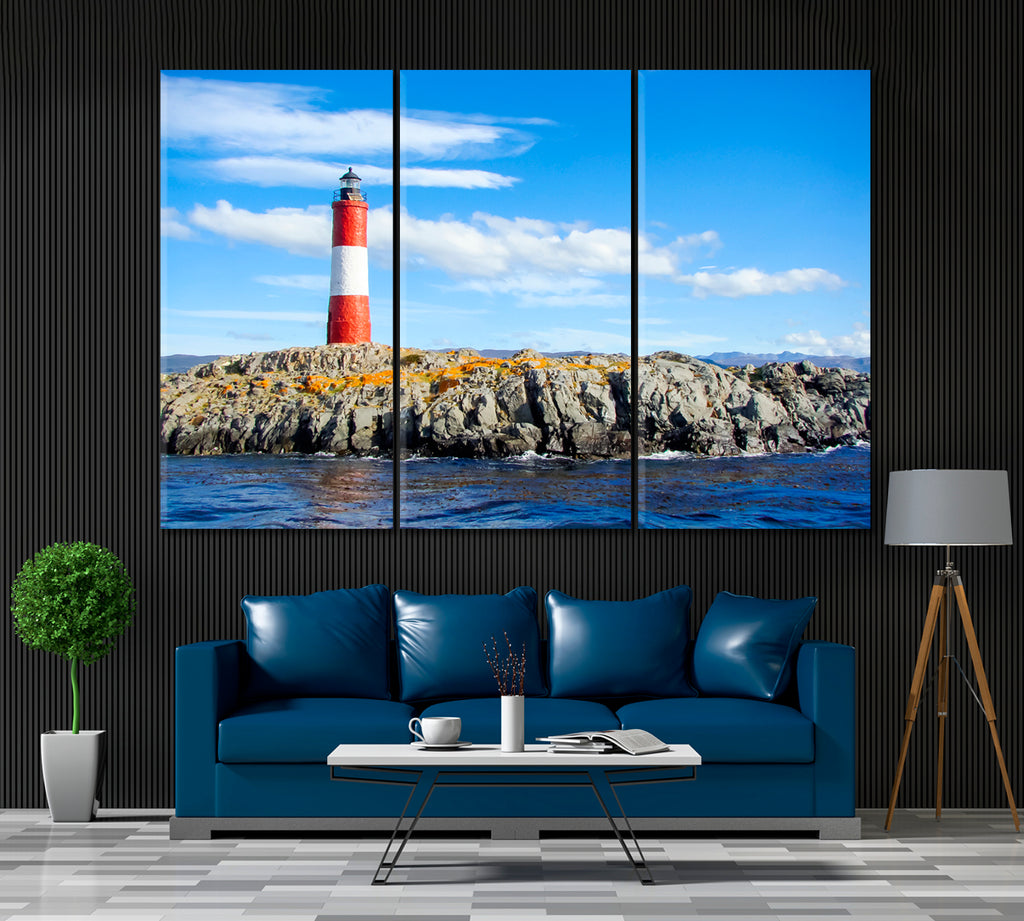 Les Eclaireurs Lighthouse Ushuaia Argentina Canvas Print ArtLexy 3 Panels 36"x24" inches 
