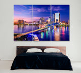 Jacksonville on St. Johns River at Dawn Florida Canvas Print ArtLexy 3 Panels 36"x24" inches 