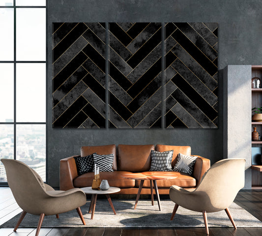Abstract Geometric Herringbone Pattern Canvas Print ArtLexy 3 Panels 36"x24" inches 