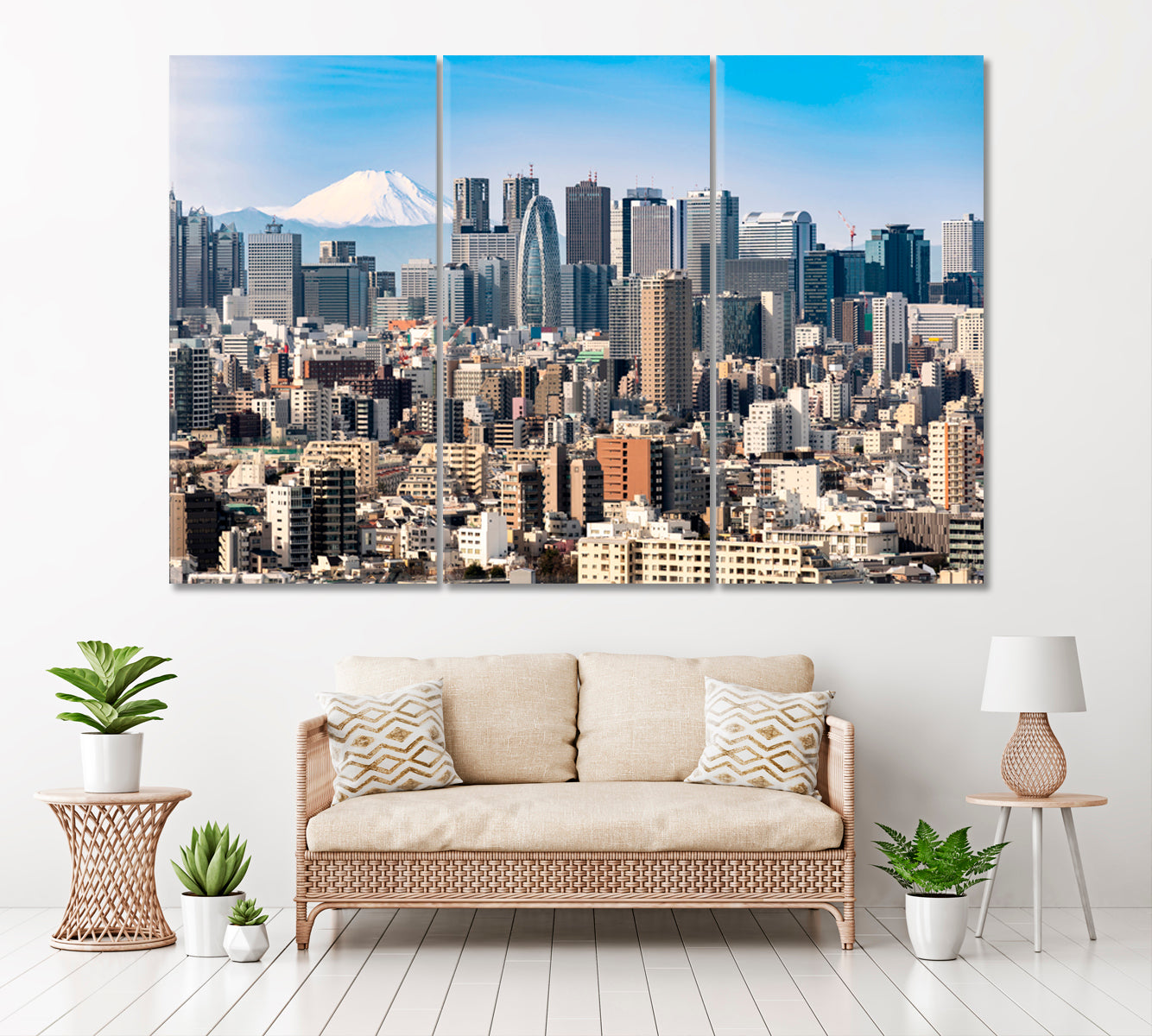 Mountain Fuji with Tokyo Skyline Canvas Print ArtLexy 3 Panels 36"x24" inches 