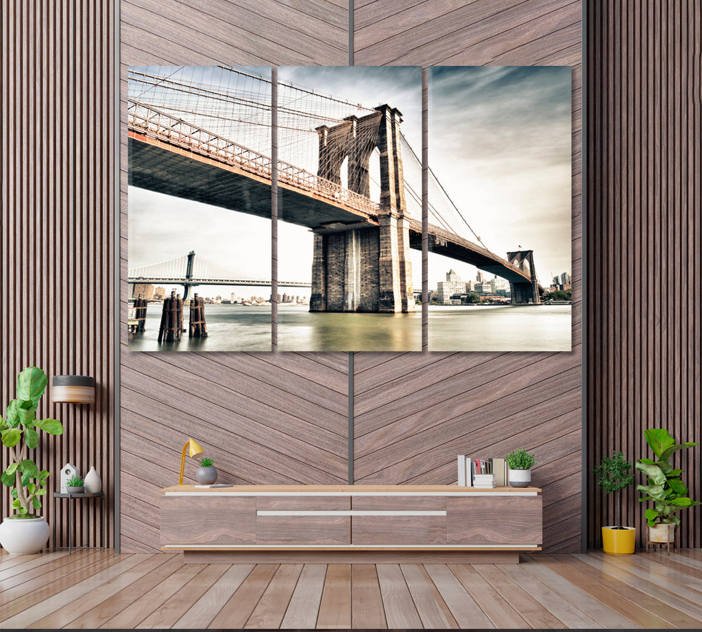 Brooklyn Bridge New York Canvas Print ArtLexy 3 Panels 36"x24" inches 