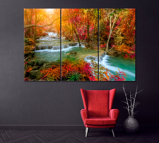 Huai Mae Khamin Waterfall Thailand Canvas Print ArtLexy 3 Panels 36"x24" inches 