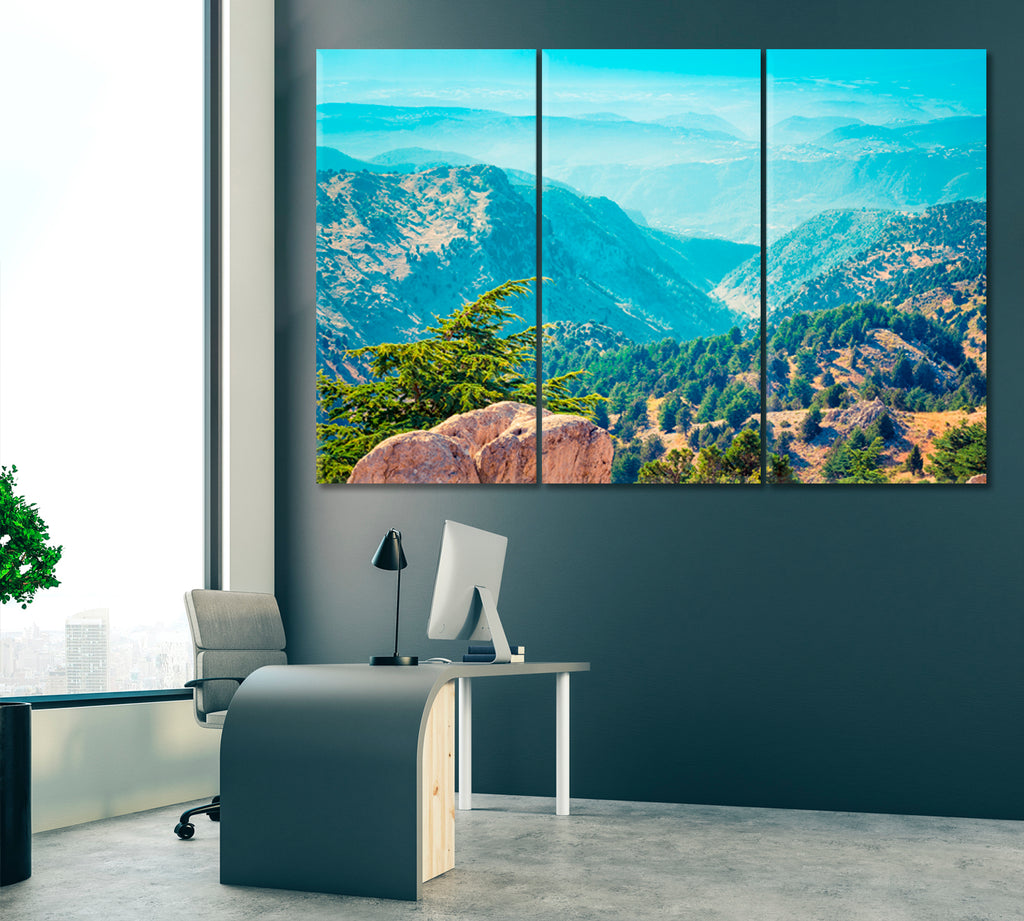 Mountains with Cedar Trees Forest Lebanon Canvas Print ArtLexy 3 Panels 36"x24" inches 
