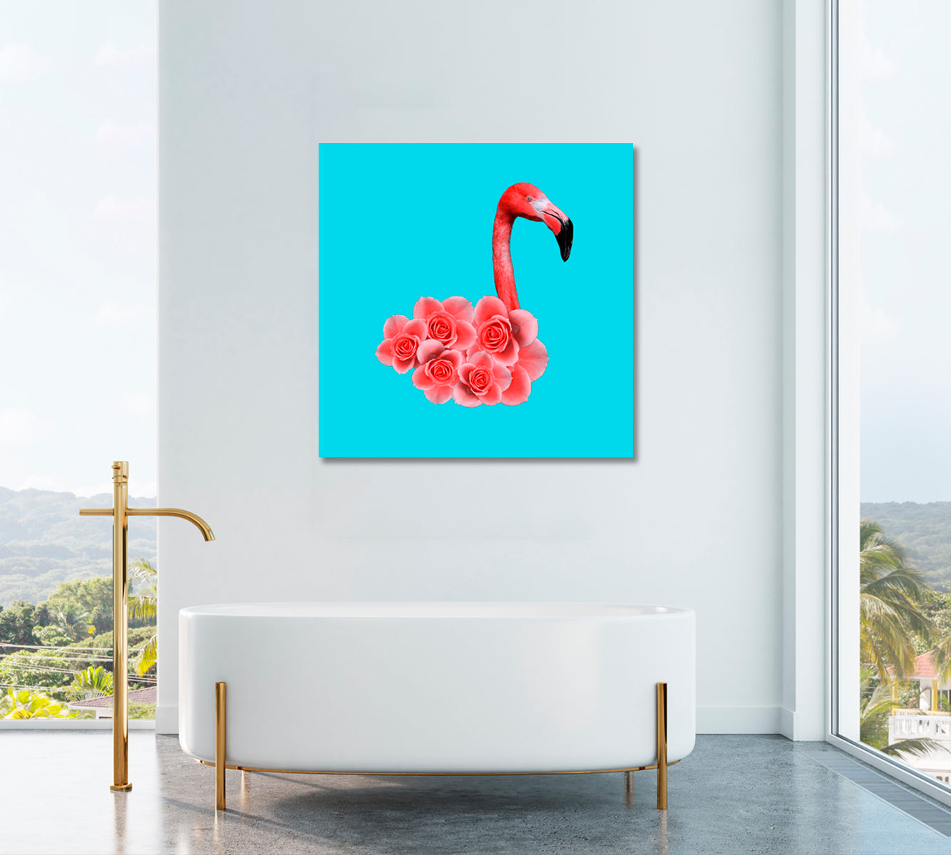Flamingo with Flowers Canvas Print ArtLexy 1 Panel 12"x12" inches 