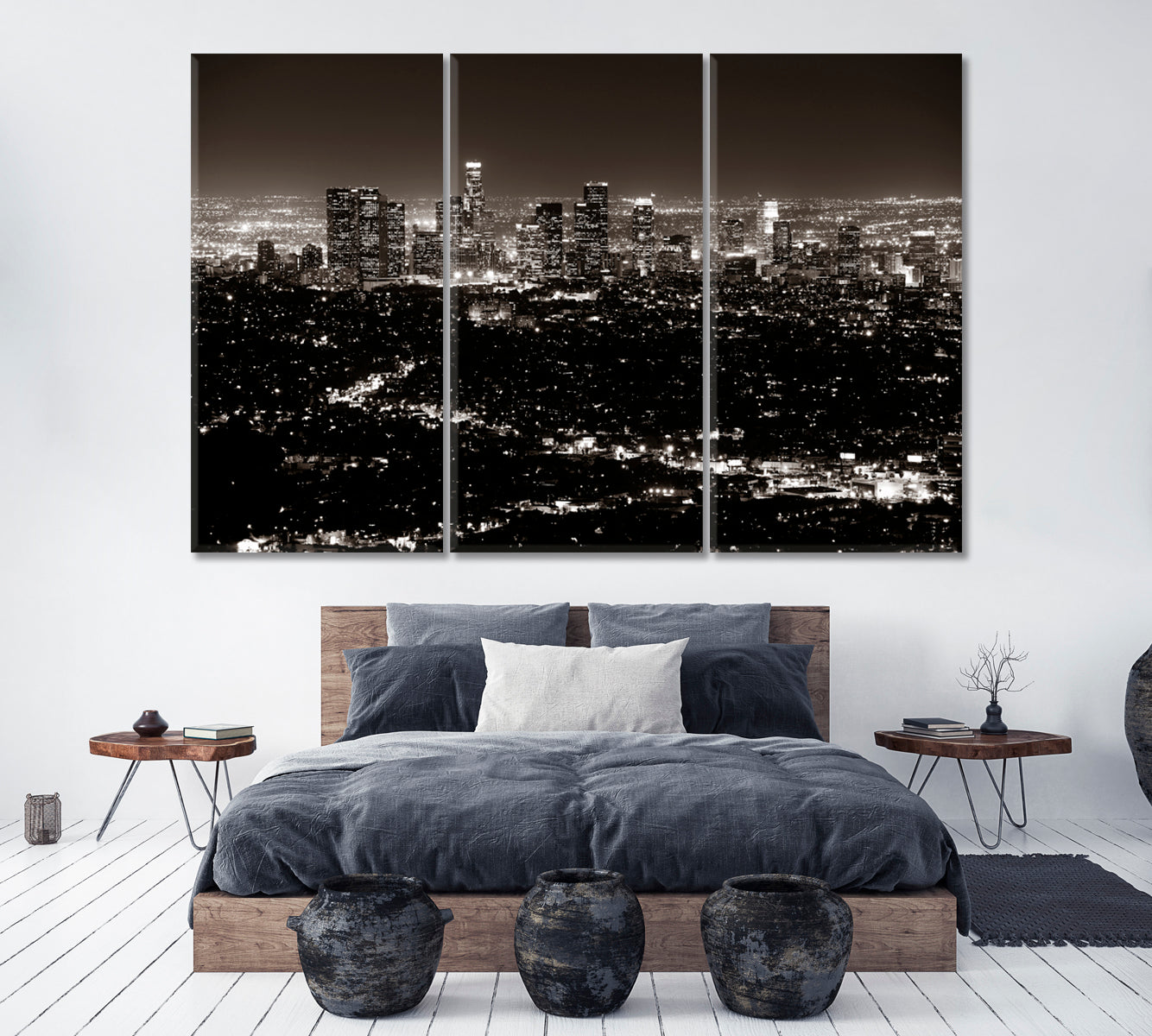 Los Angeles at Night Canvas Print ArtLexy 3 Panels 36"x24" inches 