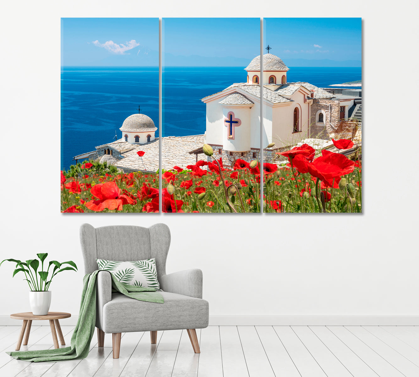 Holy Archangels Monastery Thassos Greece Canvas Print ArtLexy 3 Panels 36"x24" inches 