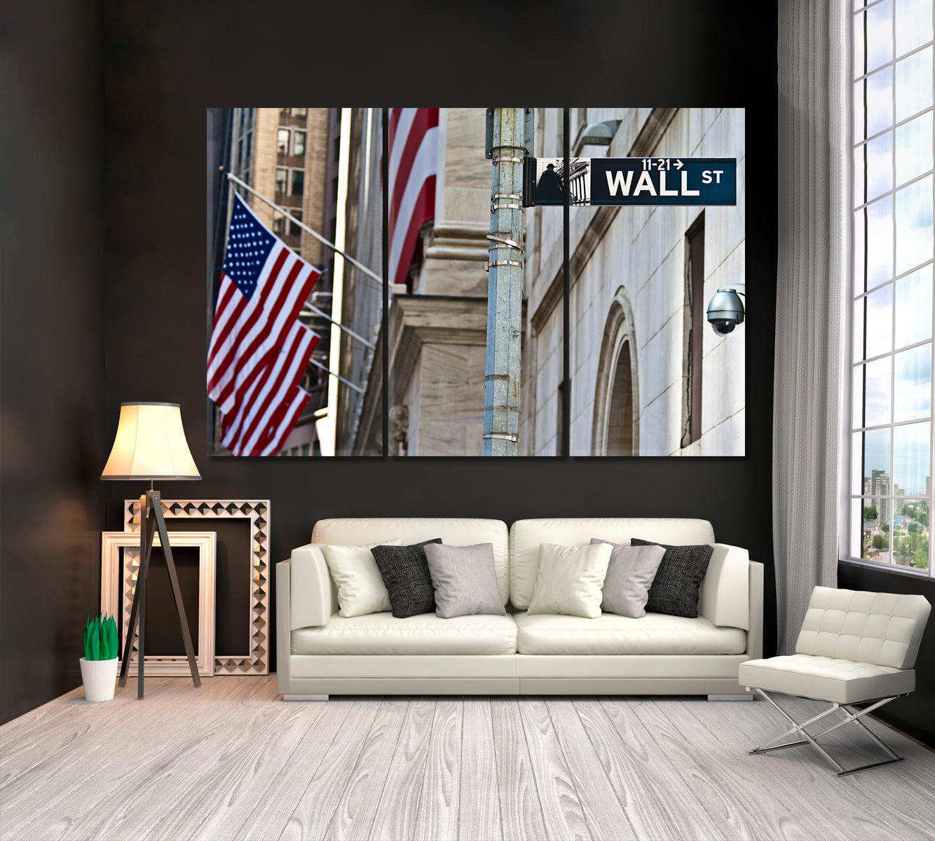 Wall Street Manhattan New York Canvas Print ArtLexy 3 Panels 36"x24" inches 