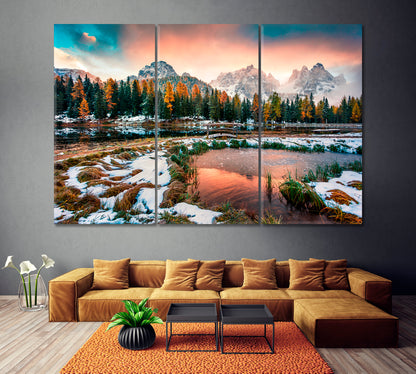 Antorno Lake Dolomite Alps Canvas Print ArtLexy 3 Panels 36"x24" inches 