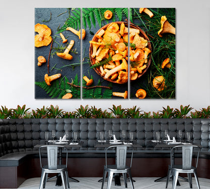 Mushrooms Chanterelle Canvas Print ArtLexy 3 Panels 36"x24" inches 