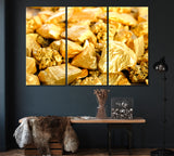 Gold Pieces Canvas Print ArtLexy 3 Panels 36"x24" inches 