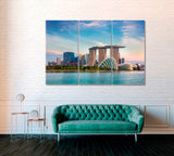 Singapore Financial District with Marina Bay Sands Canvas Print ArtLexy 3 Panels 36"x24" inches 