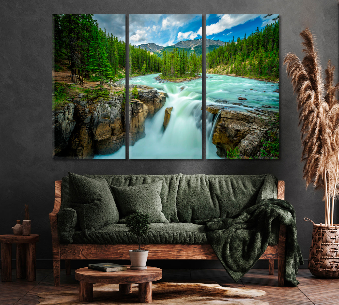 Sunwapta Falls Jasper National Park Canada Canvas Print ArtLexy 3 Panels 36"x24" inches 