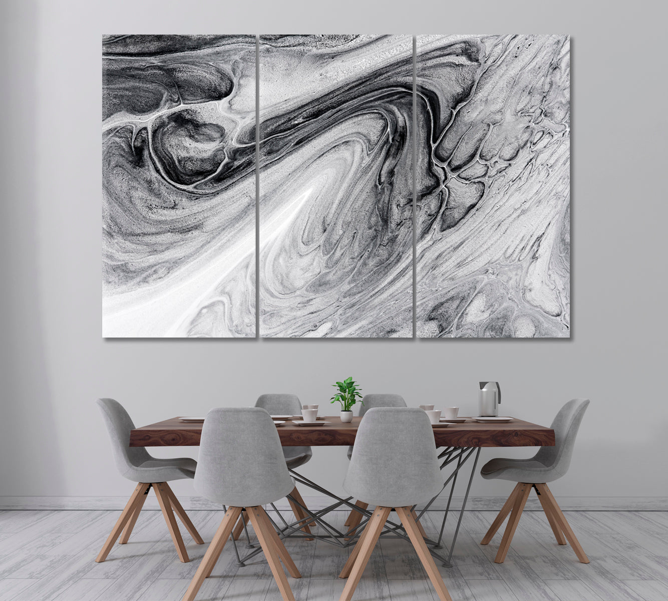 Abstract Black and White Marble Pattern Canvas Print ArtLexy 3 Panels 36"x24" inches 