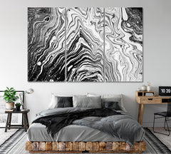 Abstract Black and White Waves and Swirls Canvas Print ArtLexy 3 Panels 36"x24" inches 