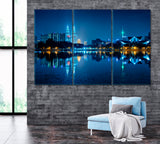 Kuala Lumpur Reflection in Water at Night Canvas Print ArtLexy 3 Panels 36"x24" inches 