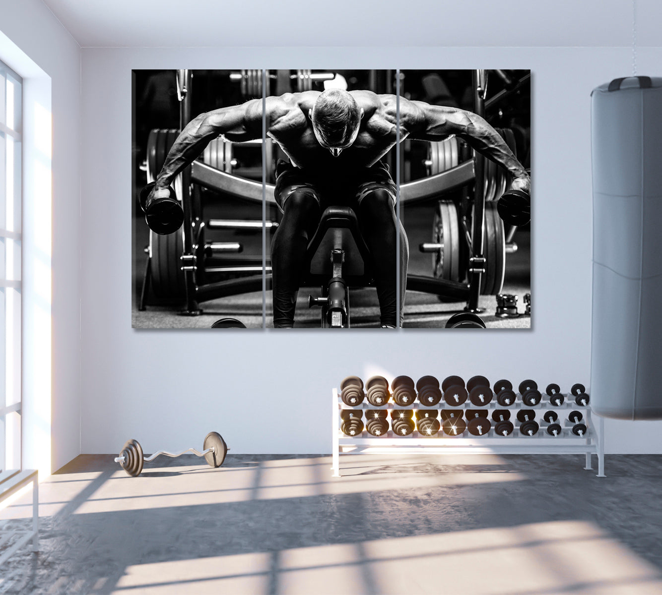 Bodybuilding Workout Canvas Print ArtLexy 3 Panels 36"x24" inches 