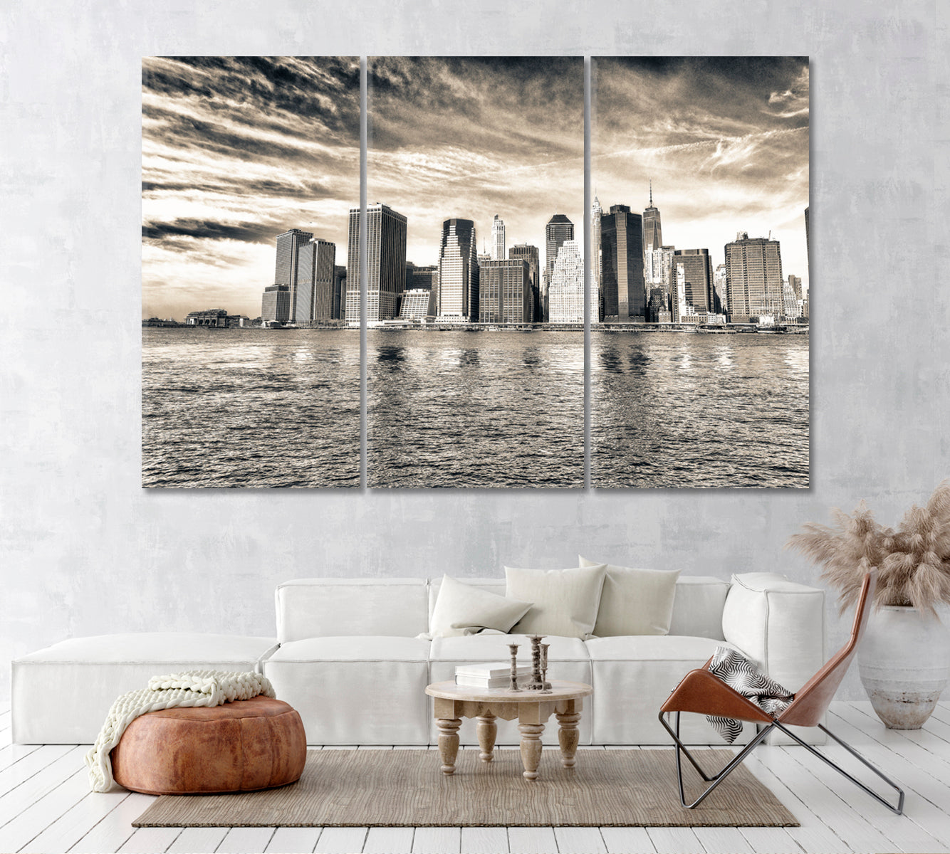 Downtown Manhattan and East River Canvas Print ArtLexy 3 Panels 36"x24" inches 