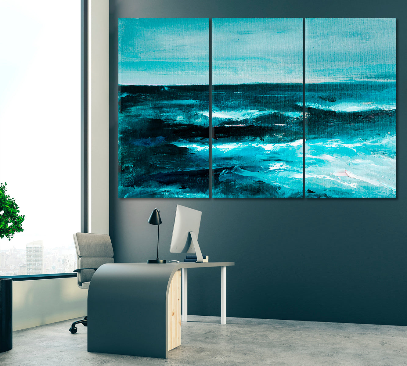 Contemporary Abstract Ocean Painting Canvas Print ArtLexy 3 Panels 36"x24" inches 
