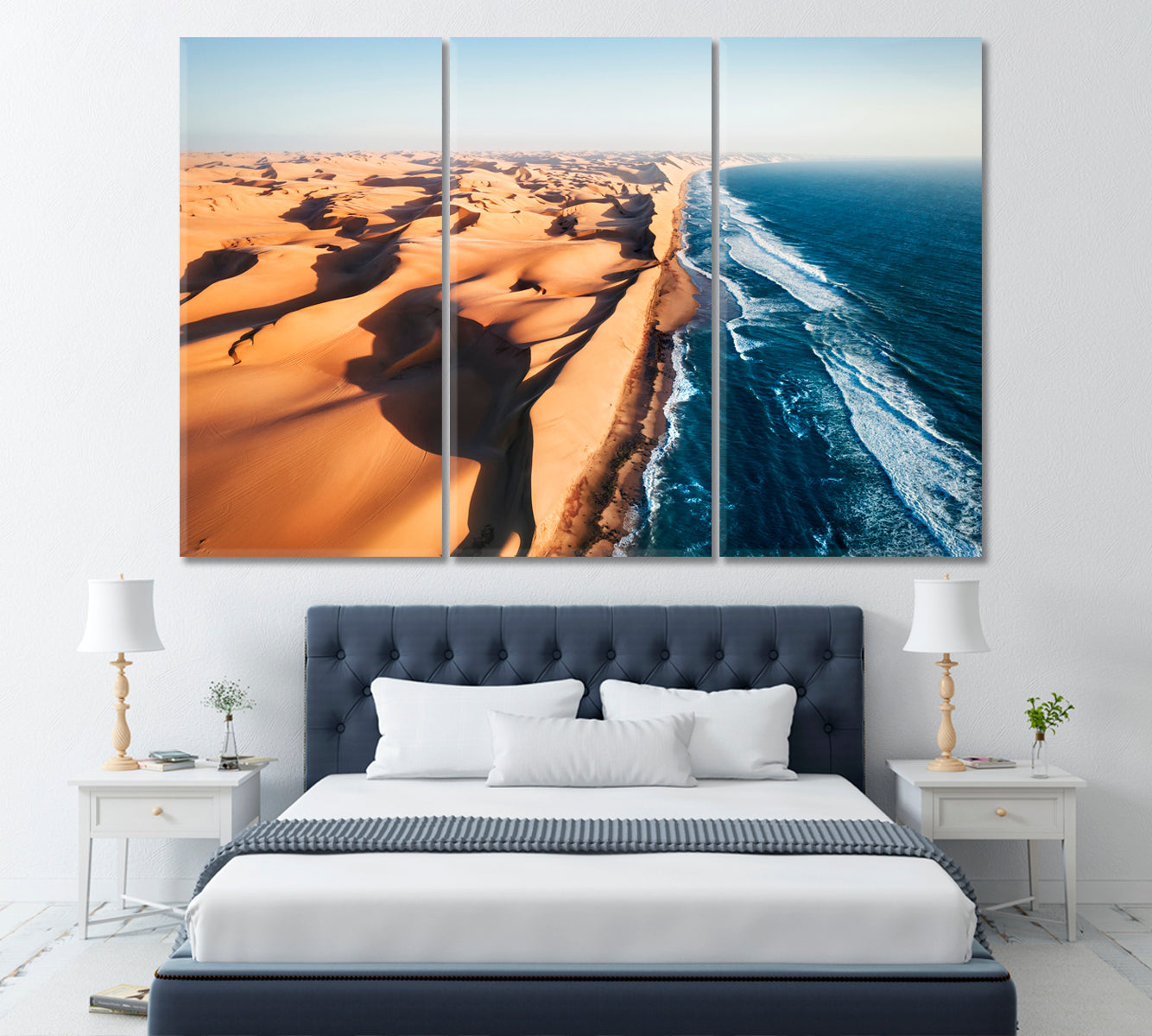 Namib Desert Meets Atlantic Ocean. Skeleton Coast South Africa Canvas Print ArtLexy 3 Panels 36"x24" inches 