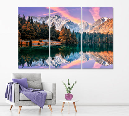 Fusine Lake Italy Canvas Print ArtLexy 3 Panels 36"x24" inches 